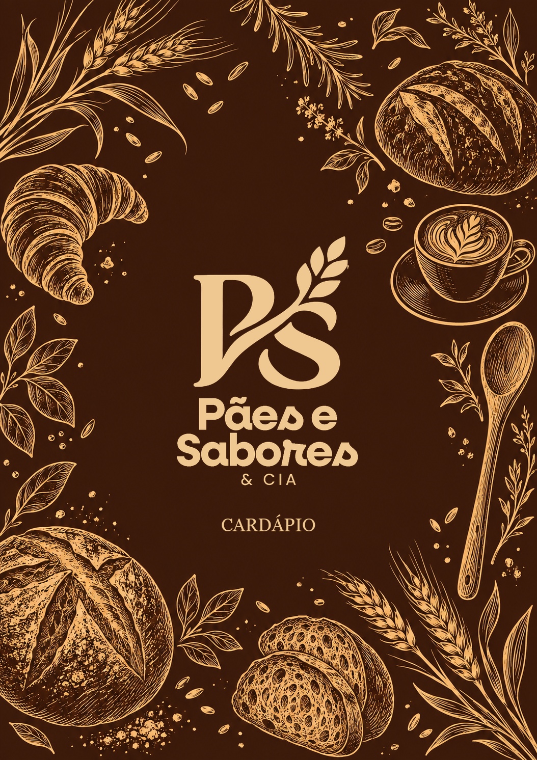 Capa ilustrada do cardápio com nova logo em dourado